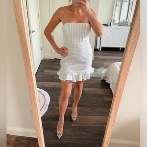 Strapless ruffle white mini dress
